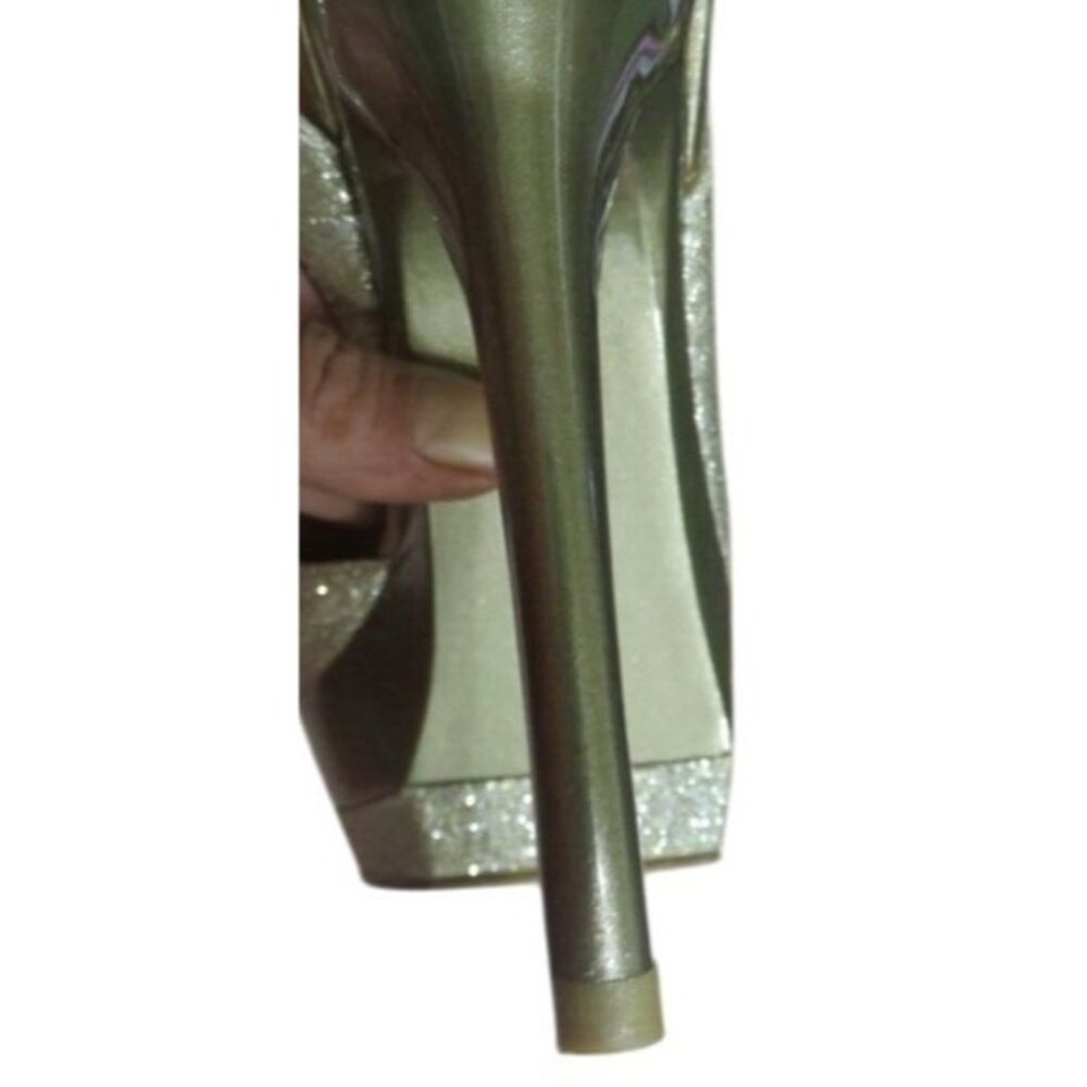 PELLE MODA Gleam Gold Glitter Slingback Pumps Heels size 8.5 Sexy Stilettos - Picture 9 of 14
